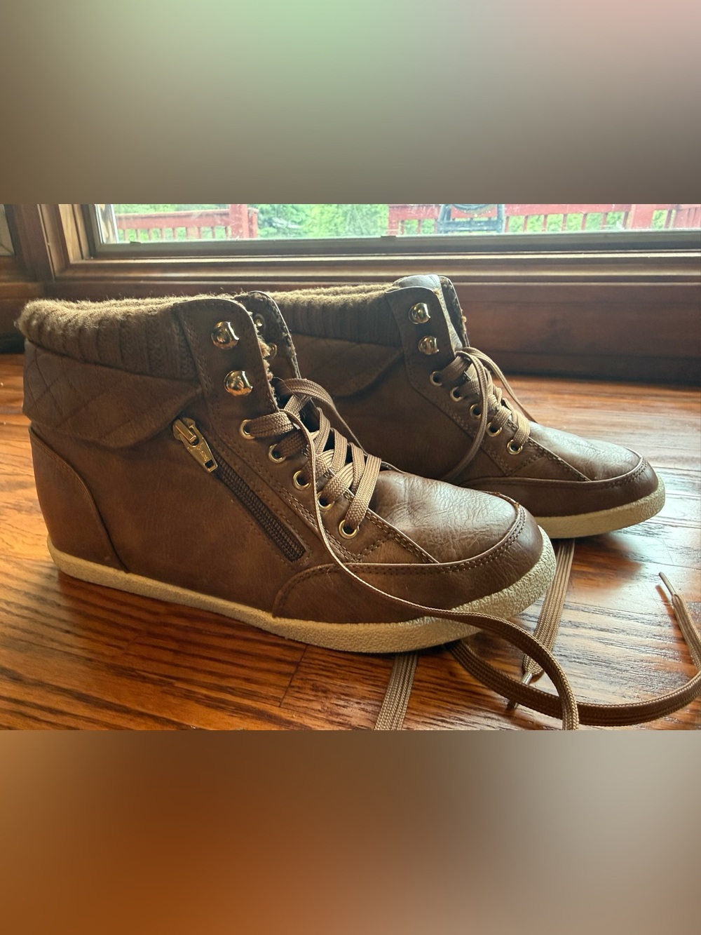 Arizona Jean Co. AZ Hoops Brown High Top Wedge Sneakers Women’s Size 8.5 - Picture 3 of 6